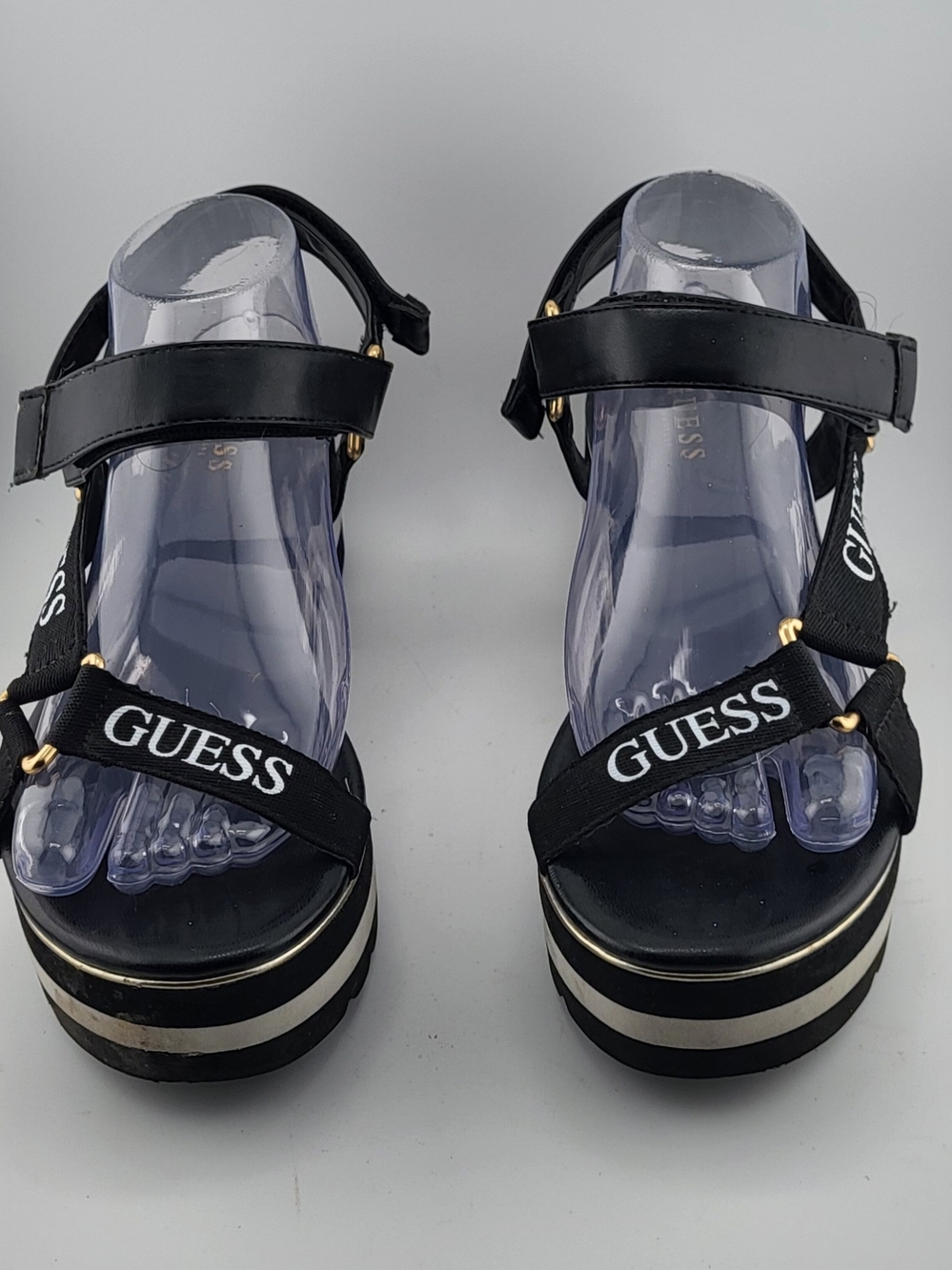 GUESS Black Platform Logo Strap Sandals